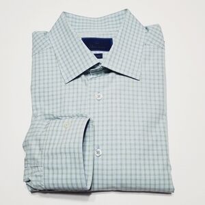 David Donahue Blue Green Check Pattern Men's Dress Shirt 17-34/35" Trim Fit